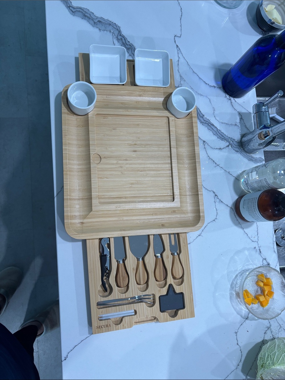 Bamboo Cheese Board and Knife Set with Serving Drawer - Natural